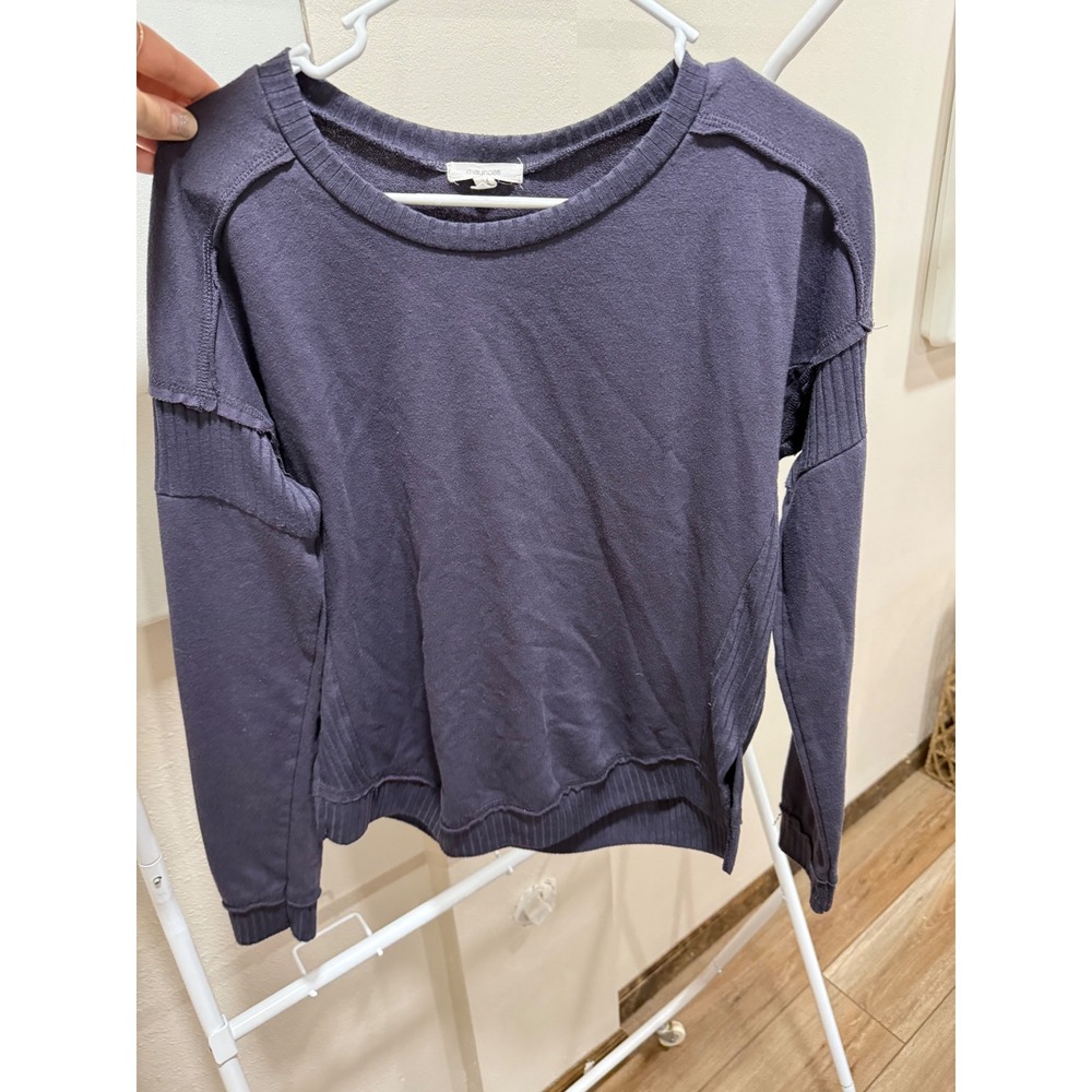 Maurices Womens Charcoal Gray Raw Hem Ribbed Panel Pullover Sweatshirt Small - Picture 2 of 4
